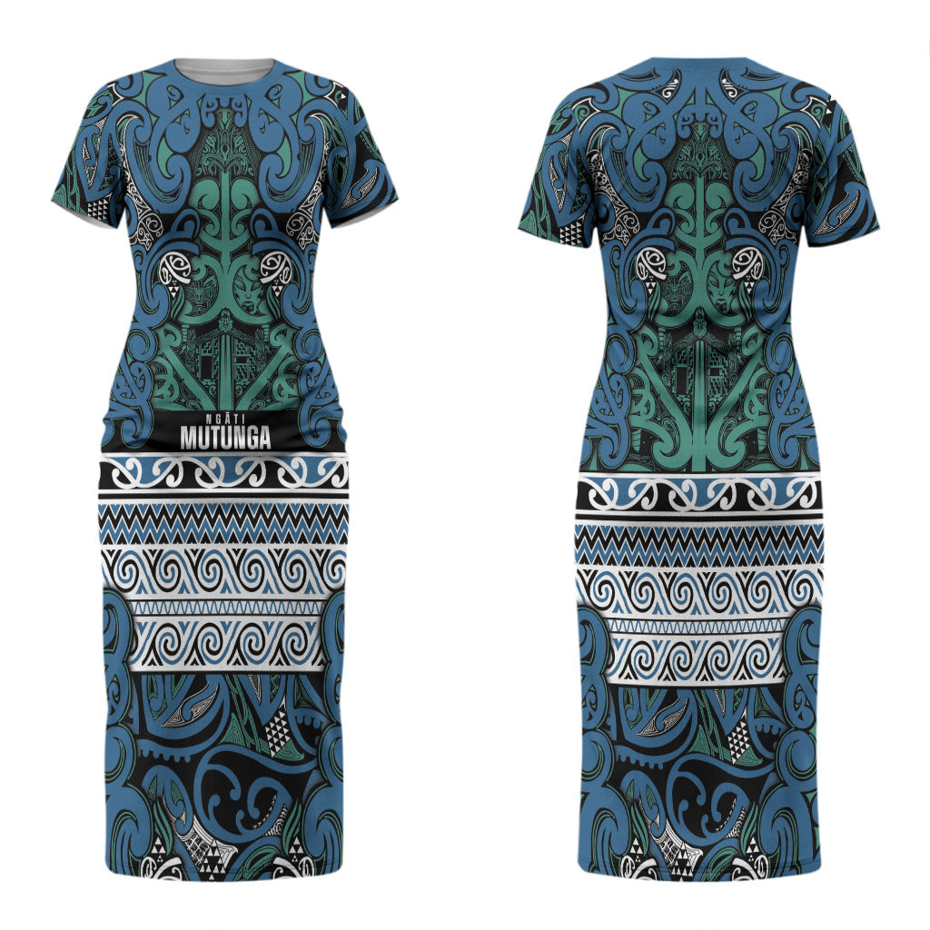 Aotearoa Iwi Ngati Mutunga Couples Matching Short Sleeve Bodycon Dress and Long Sleeve Button Shirt Maori Wharenui House Tribal Pattern