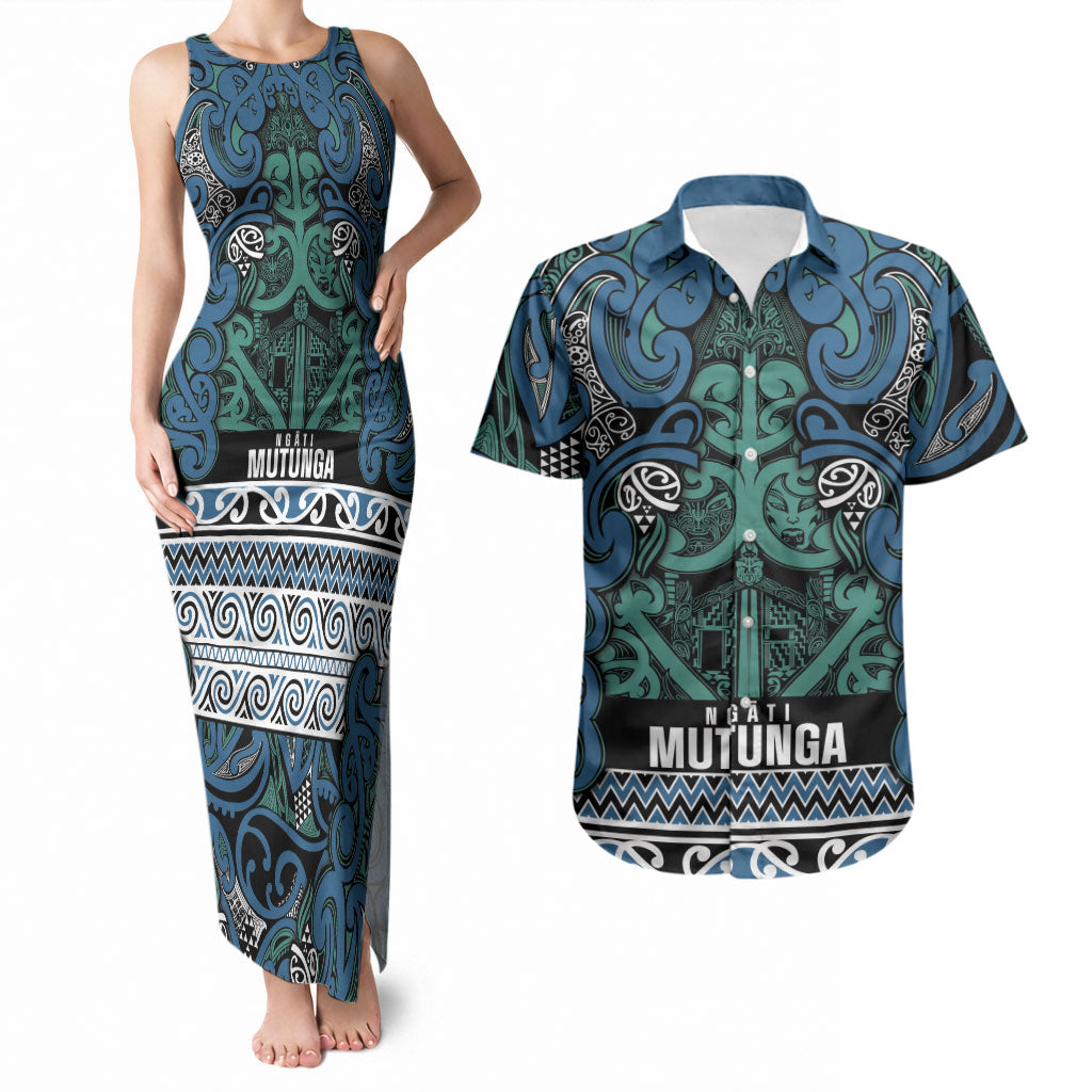 Aotearoa Iwi Ngati Mutunga Couples Matching Tank Maxi Dress and Hawaiian Shirt Maori Wharenui House Tribal Pattern