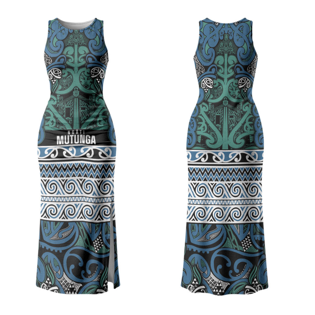 Aotearoa Iwi Ngati Mutunga Couples Matching Tank Maxi Dress and Hawaiian Shirt Maori Wharenui House Tribal Pattern