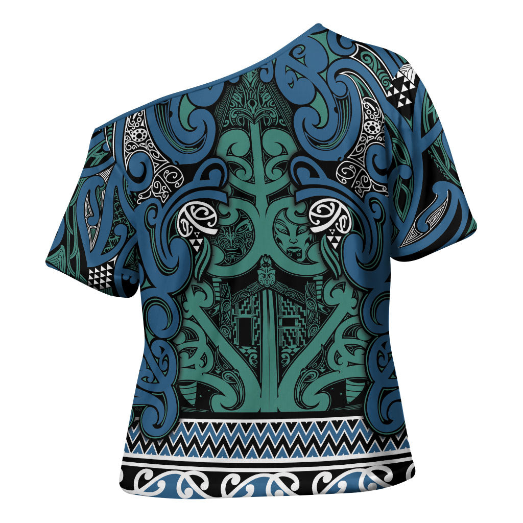 Aotearoa Iwi Ngati Mutunga Cross Shoulder Shirt Maori Wharenui House Tribal Pattern