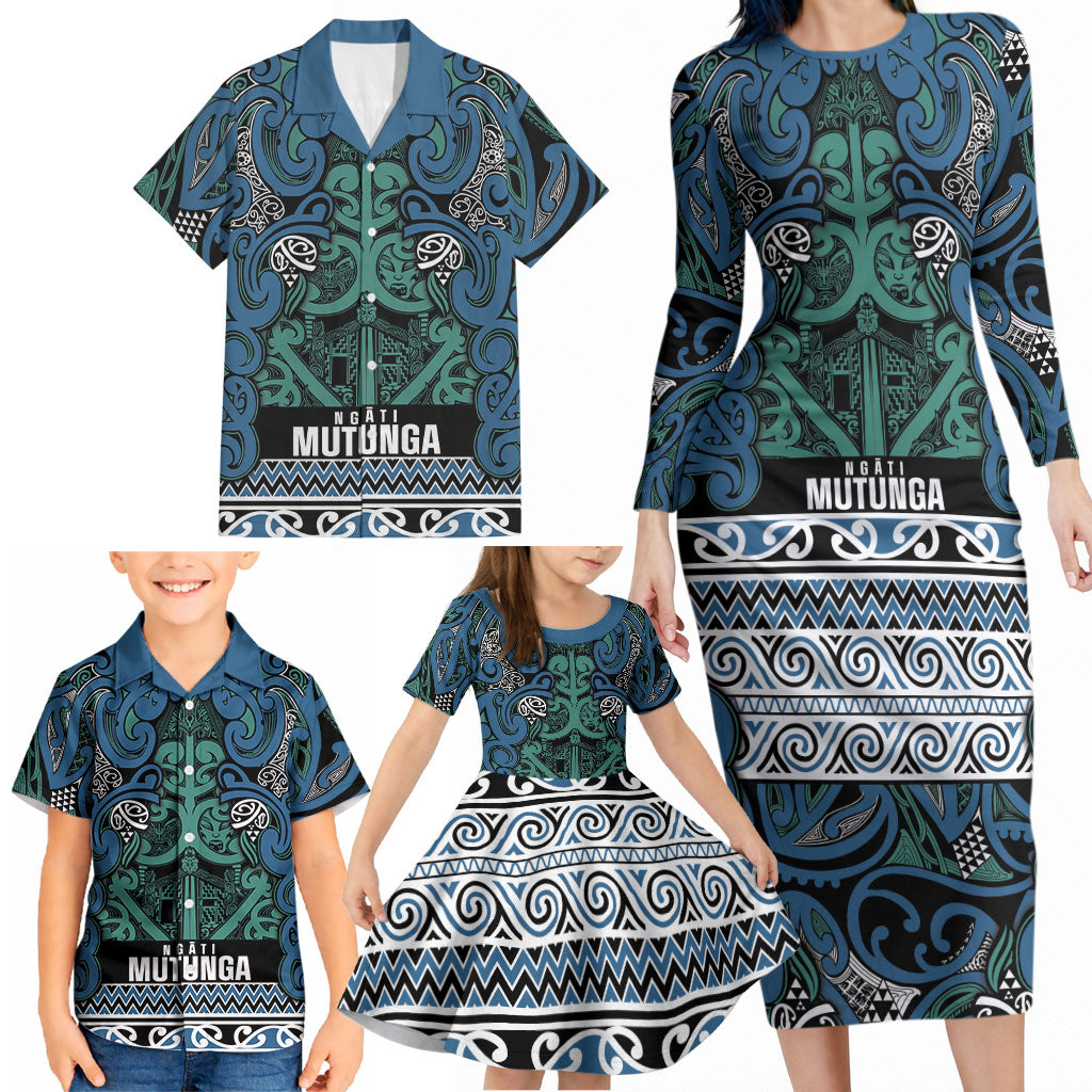 Aotearoa Iwi Ngati Mutunga Family Matching Long Sleeve Bodycon Dress and Hawaiian Shirt Maori Wharenui House Tribal Pattern