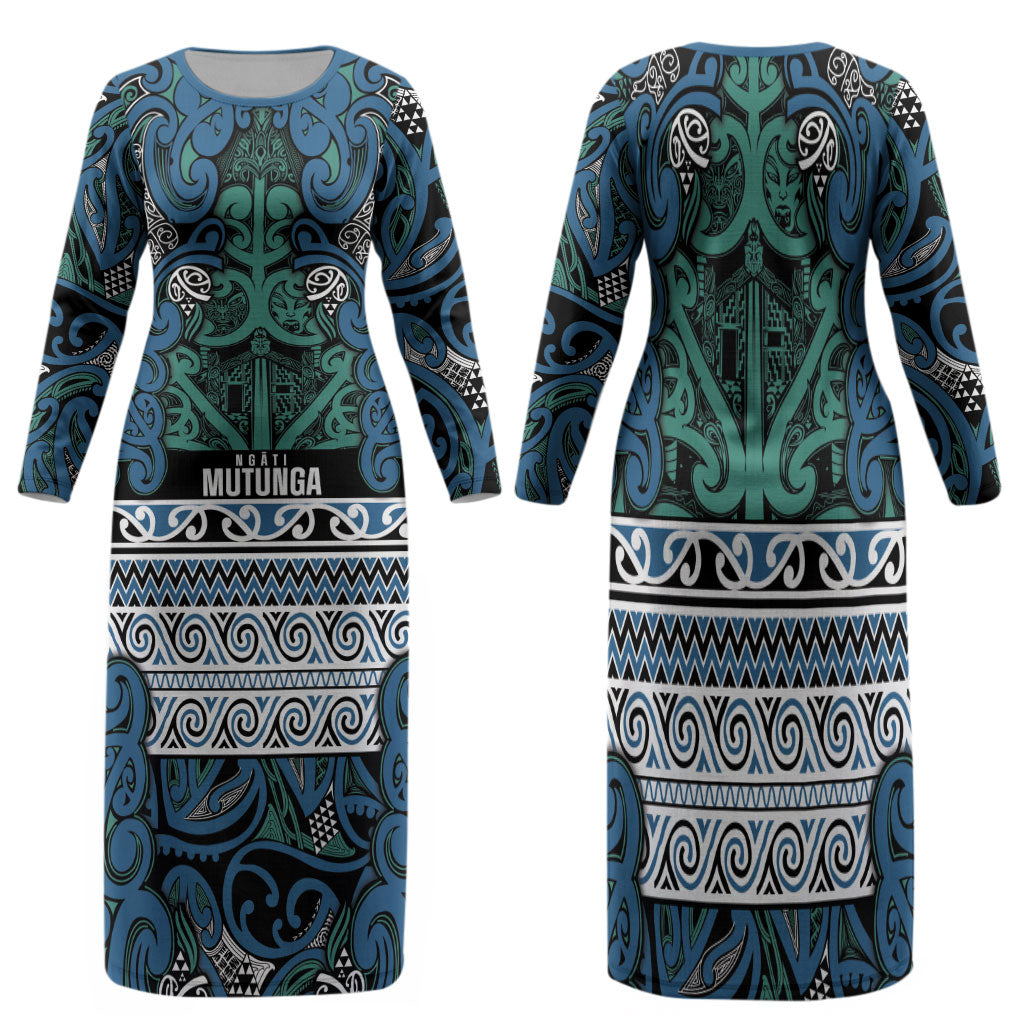 Aotearoa Iwi Ngati Mutunga Family Matching Long Sleeve Bodycon Dress and Hawaiian Shirt Maori Wharenui House Tribal Pattern