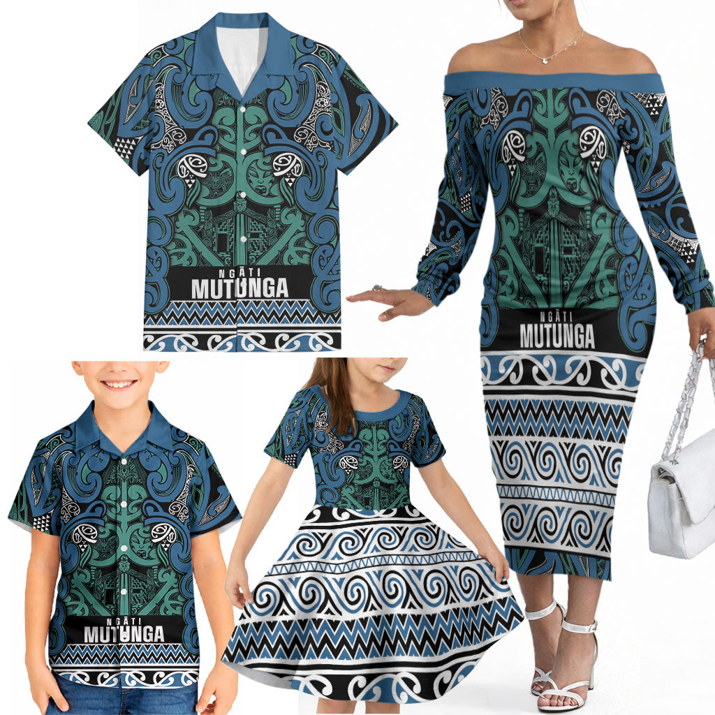 Aotearoa Iwi Ngati Mutunga Family Matching Off The Shoulder Long Sleeve Dress and Hawaiian Shirt Maori Wharenui House Tribal Pattern