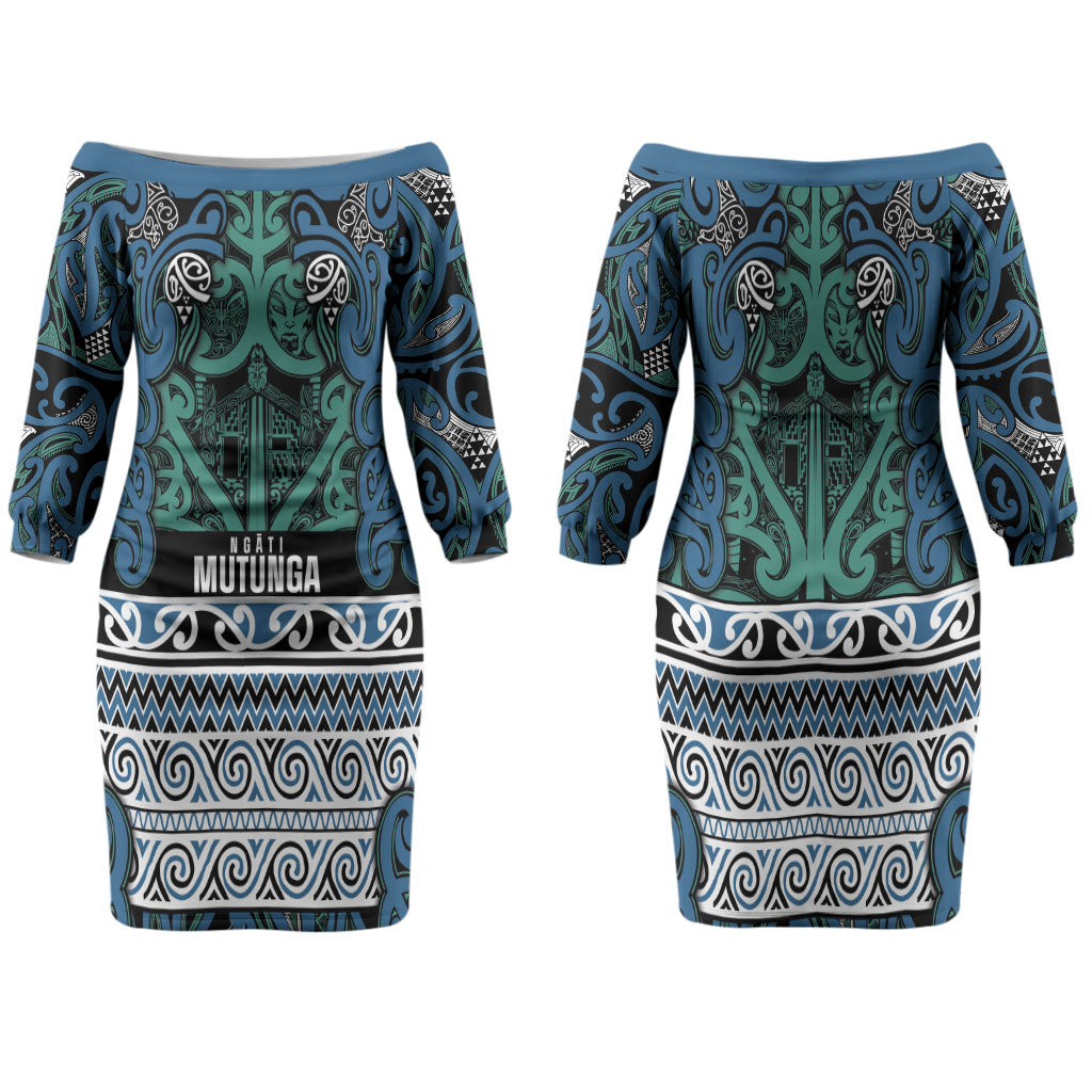 Aotearoa Iwi Ngati Mutunga Family Matching Off The Shoulder Long Sleeve Dress and Hawaiian Shirt Maori Wharenui House Tribal Pattern