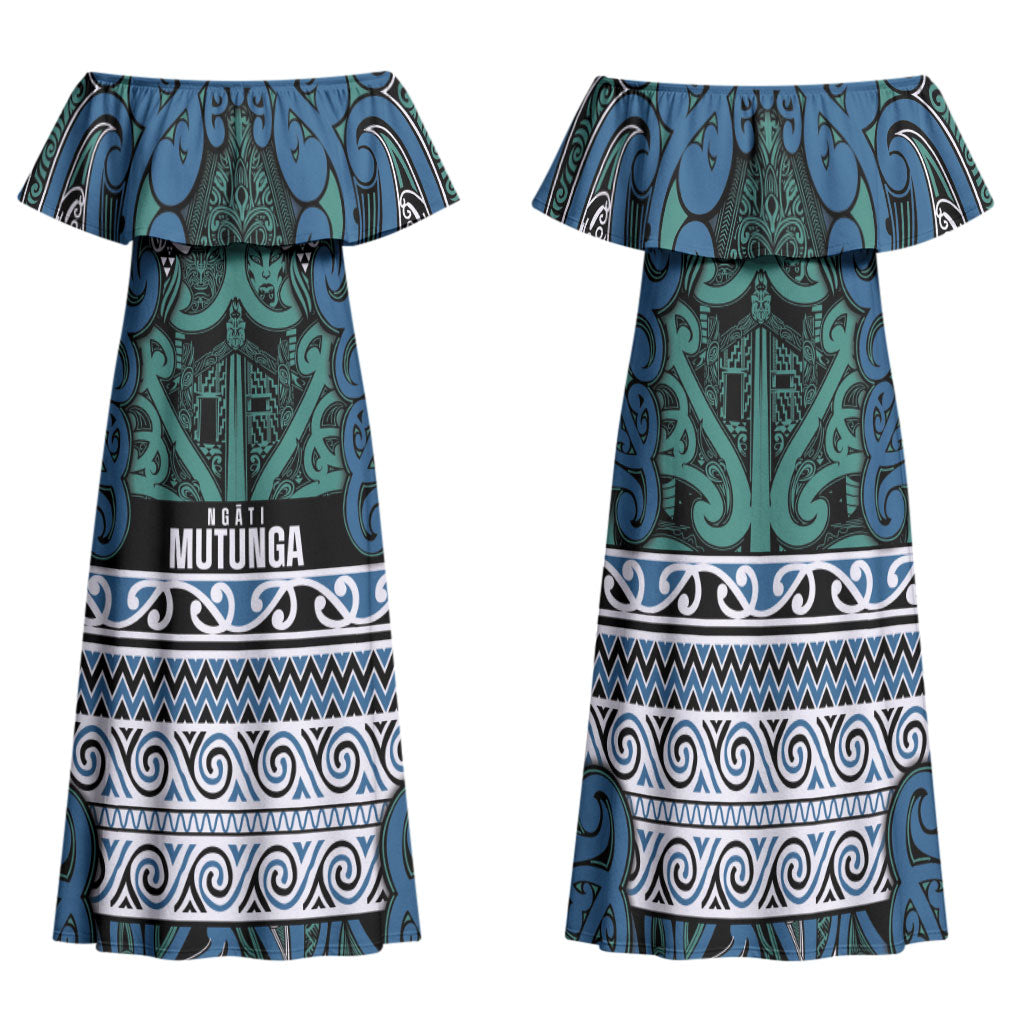 Aotearoa Iwi Ngati Mutunga Family Matching Off Shoulder Maxi Dress and Hawaiian Shirt Maori Wharenui House Tribal Pattern