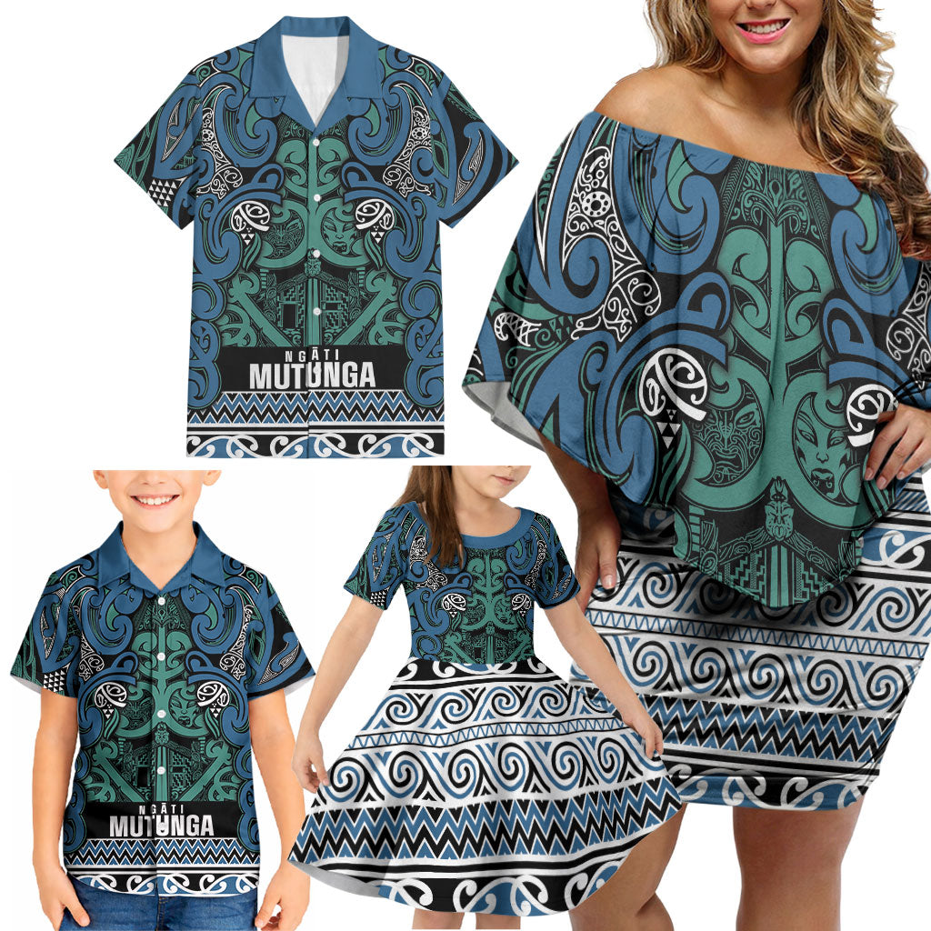 Aotearoa Iwi Ngati Mutunga Family Matching Off Shoulder Short Dress and Hawaiian Shirt Maori Wharenui House Tribal Pattern