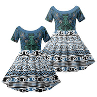 Aotearoa Iwi Ngati Mutunga Family Matching Off Shoulder Short Dress and Hawaiian Shirt Maori Wharenui House Tribal Pattern