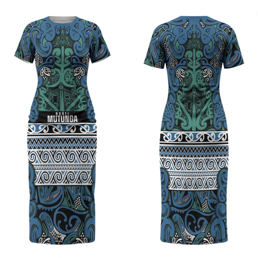 Aotearoa Iwi Ngati Mutunga Family Matching Short Sleeve Bodycon Dress and Hawaiian Shirt Maori Wharenui House Tribal Pattern