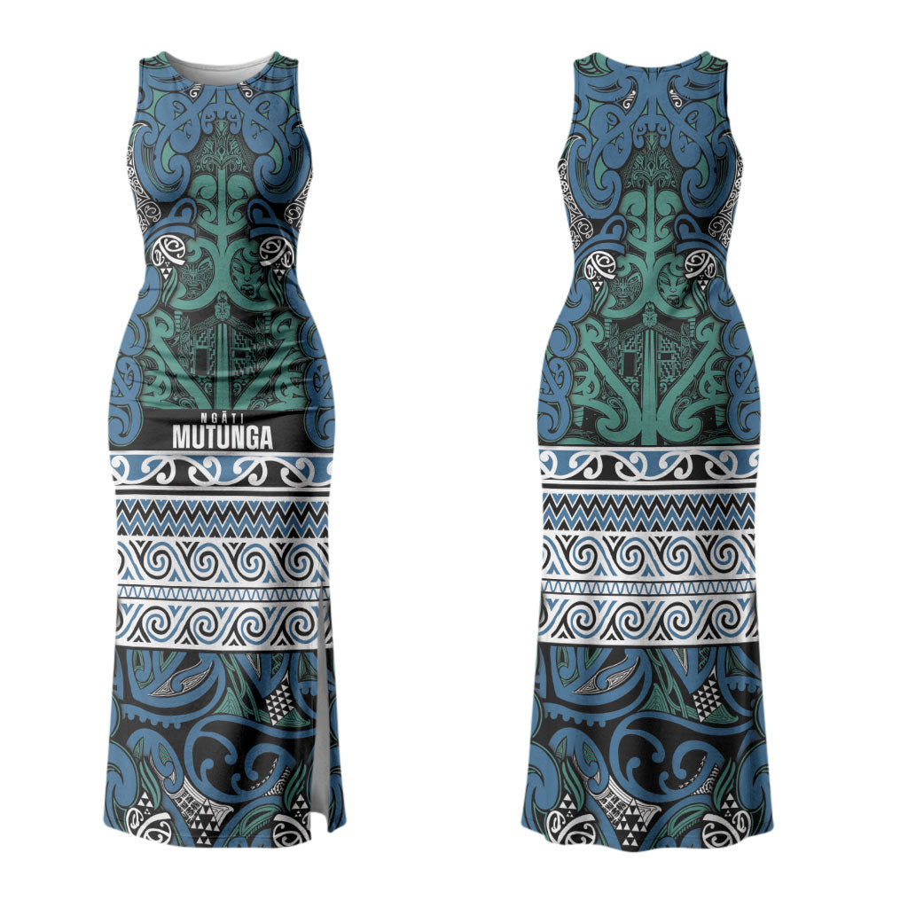 Aotearoa Iwi Ngati Mutunga Family Matching Tank Maxi Dress and Hawaiian Shirt Maori Wharenui House Tribal Pattern