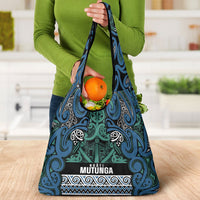 Aotearoa Iwi Ngati Mutunga Grocery Bag Maori Wharenui House Tribal Pattern