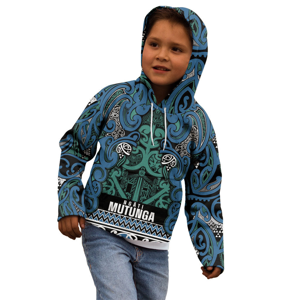 Aotearoa Iwi Ngati Mutunga Kid Hoodie Maori Wharenui House Tribal Pattern