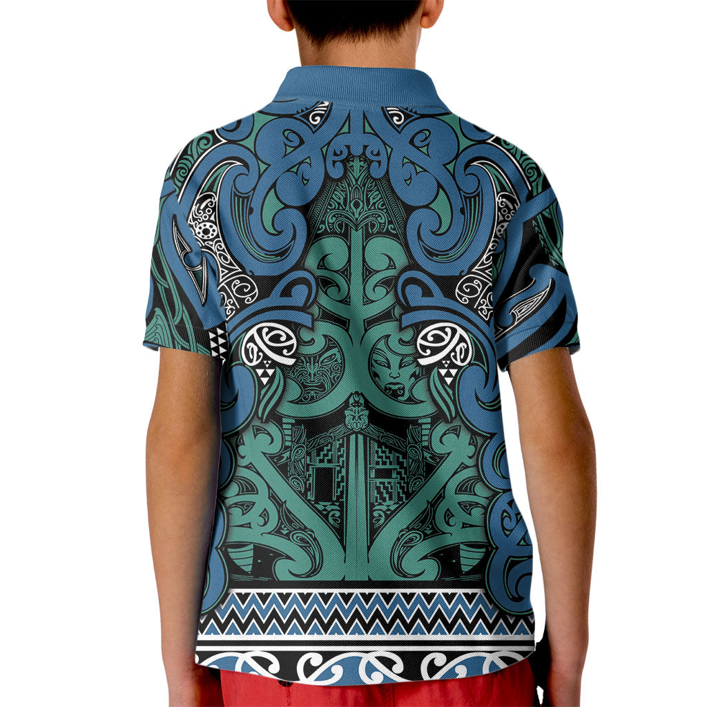 Aotearoa Iwi Ngati Mutunga Kid Polo Shirt Maori Wharenui House Tribal Pattern