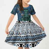 Aotearoa Iwi Ngati Mutunga Kid Short Sleeve Dress Maori Wharenui House Tribal Pattern