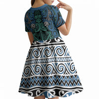 Aotearoa Iwi Ngati Mutunga Kid Short Sleeve Dress Maori Wharenui House Tribal Pattern