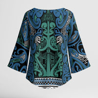 Aotearoa Iwi Ngati Mutunga Kimono Sleeve Blouse Maori Wharenui House Tribal Pattern