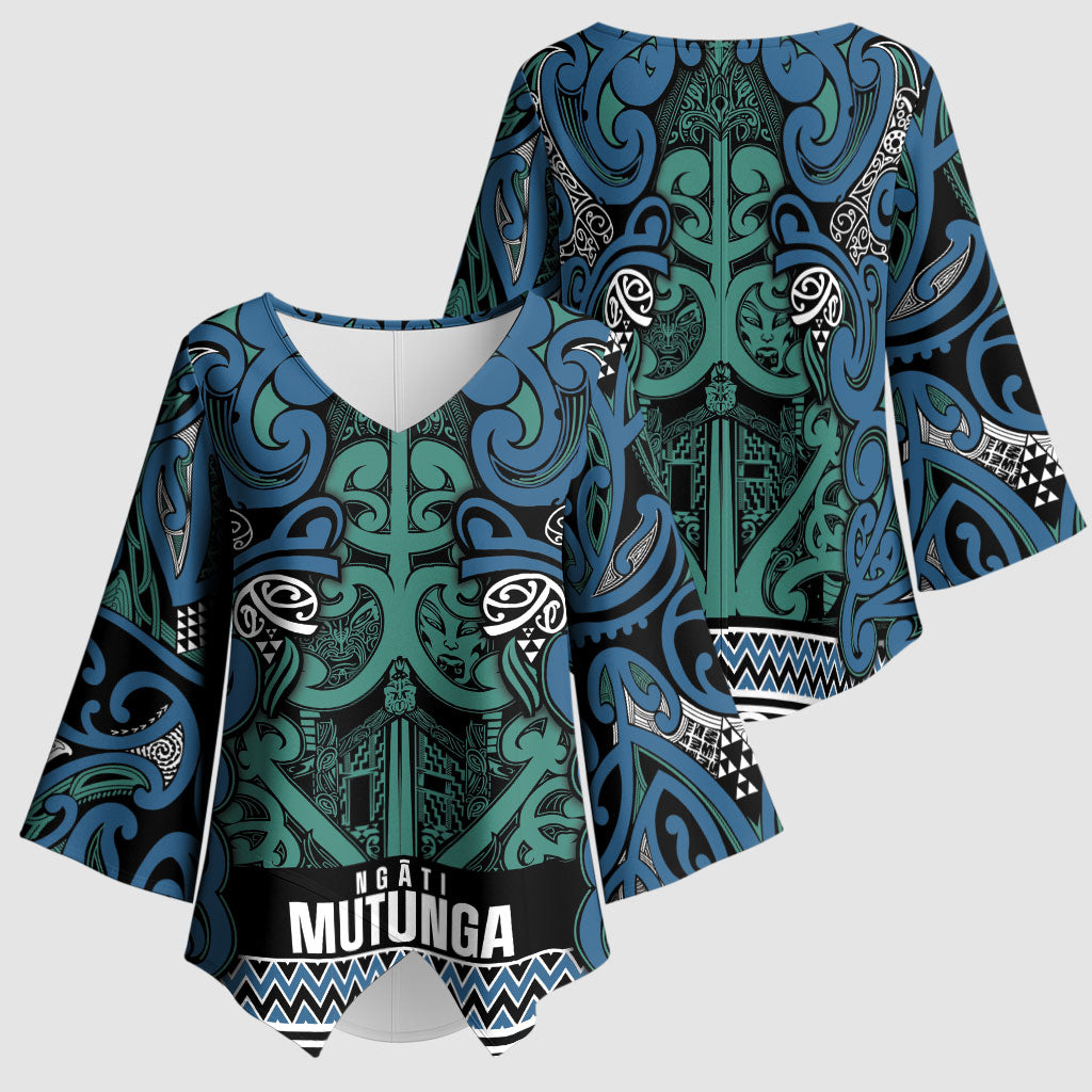 Aotearoa Iwi Ngati Mutunga Kimono Sleeve Blouse Maori Wharenui House Tribal Pattern