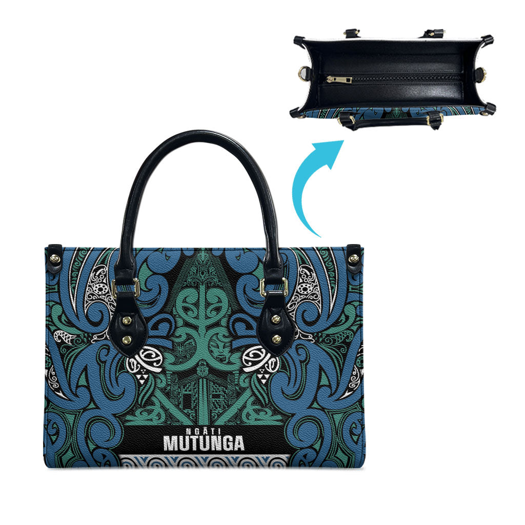 Aotearoa Iwi Ngati Mutunga Leather Bag Maori Wharenui House Tribal Pattern