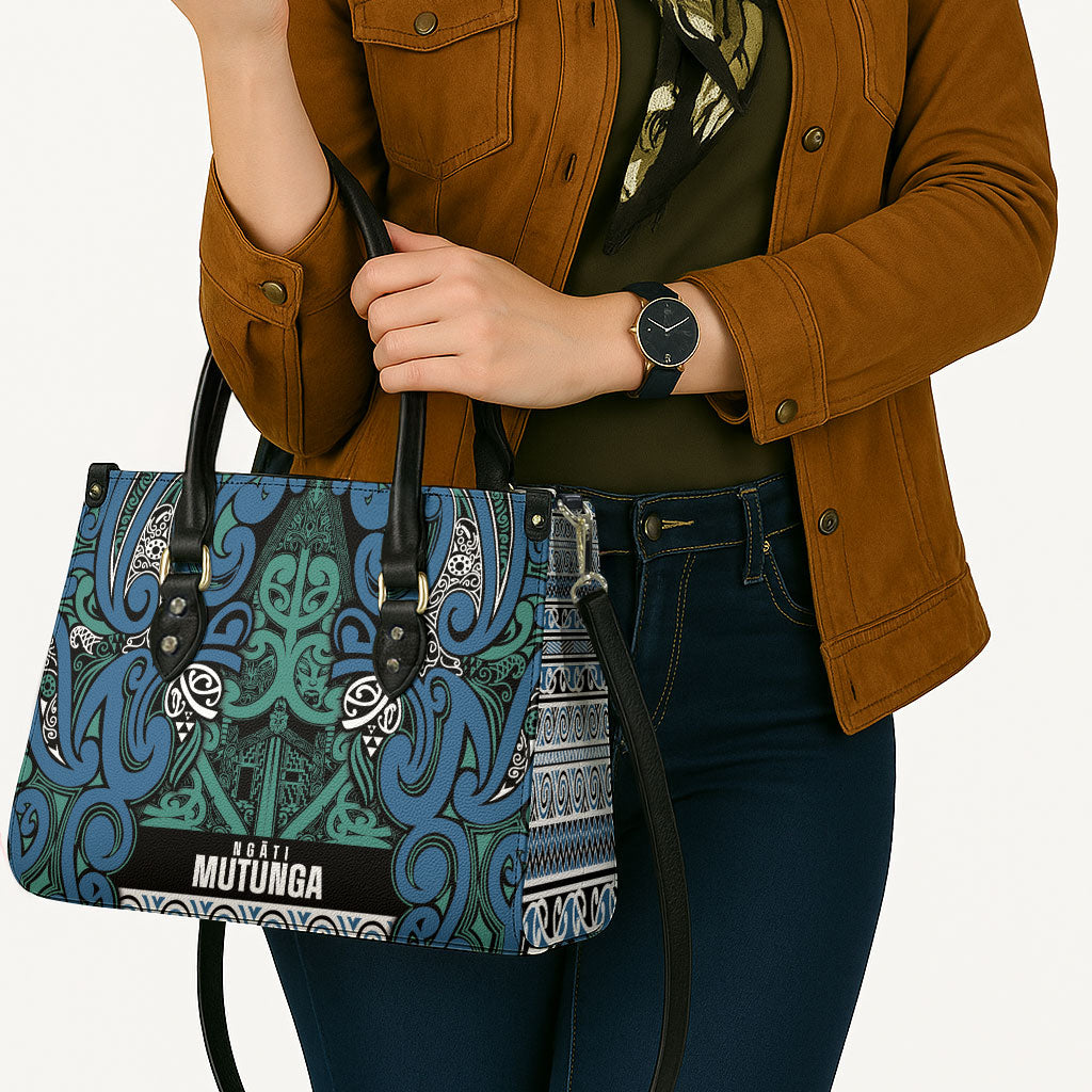 Aotearoa Iwi Ngati Mutunga Leather Bag Maori Wharenui House Tribal Pattern