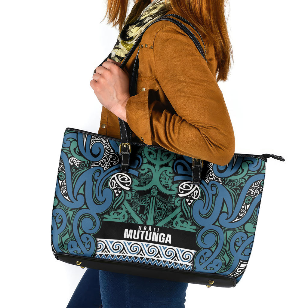 Aotearoa Iwi Ngati Mutunga Leather Tote Bag Maori Wharenui House Tribal Pattern