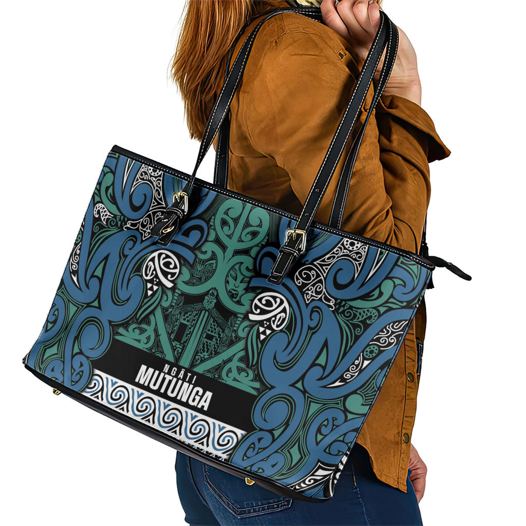 Aotearoa Iwi Ngati Mutunga Leather Tote Bag Maori Wharenui House Tribal Pattern