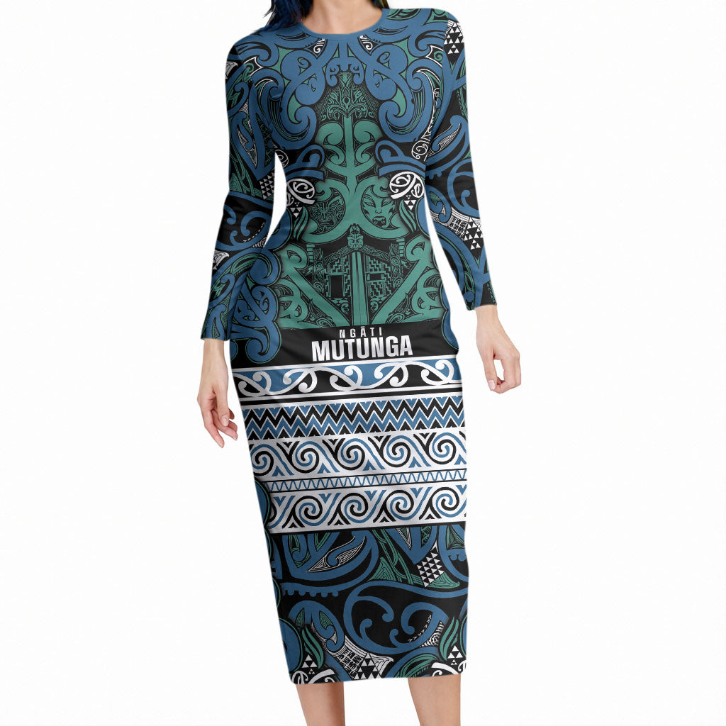 Aotearoa Iwi Ngati Mutunga Long Sleeve Bodycon Dress Maori Wharenui House Tribal Pattern
