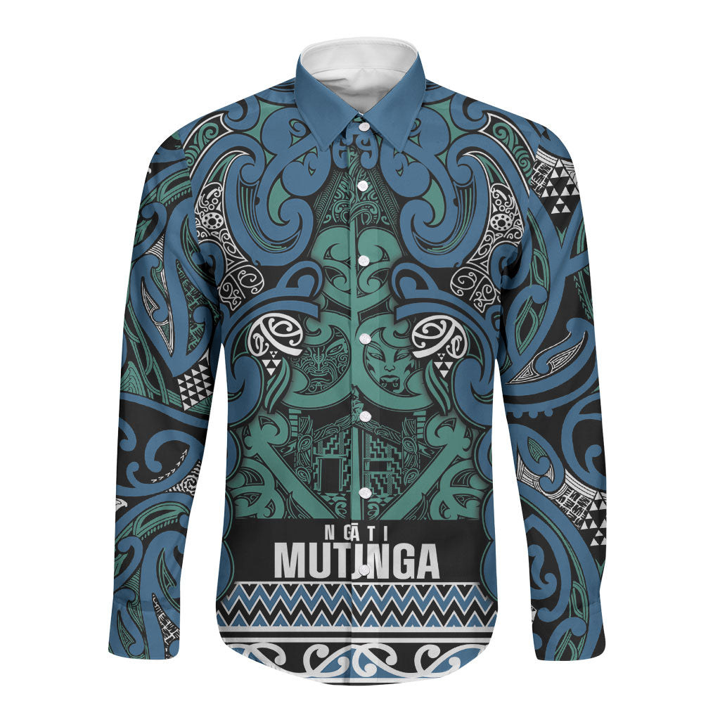 Aotearoa Iwi Ngati Mutunga Long Sleeve Button Shirt Maori Wharenui House Tribal Pattern