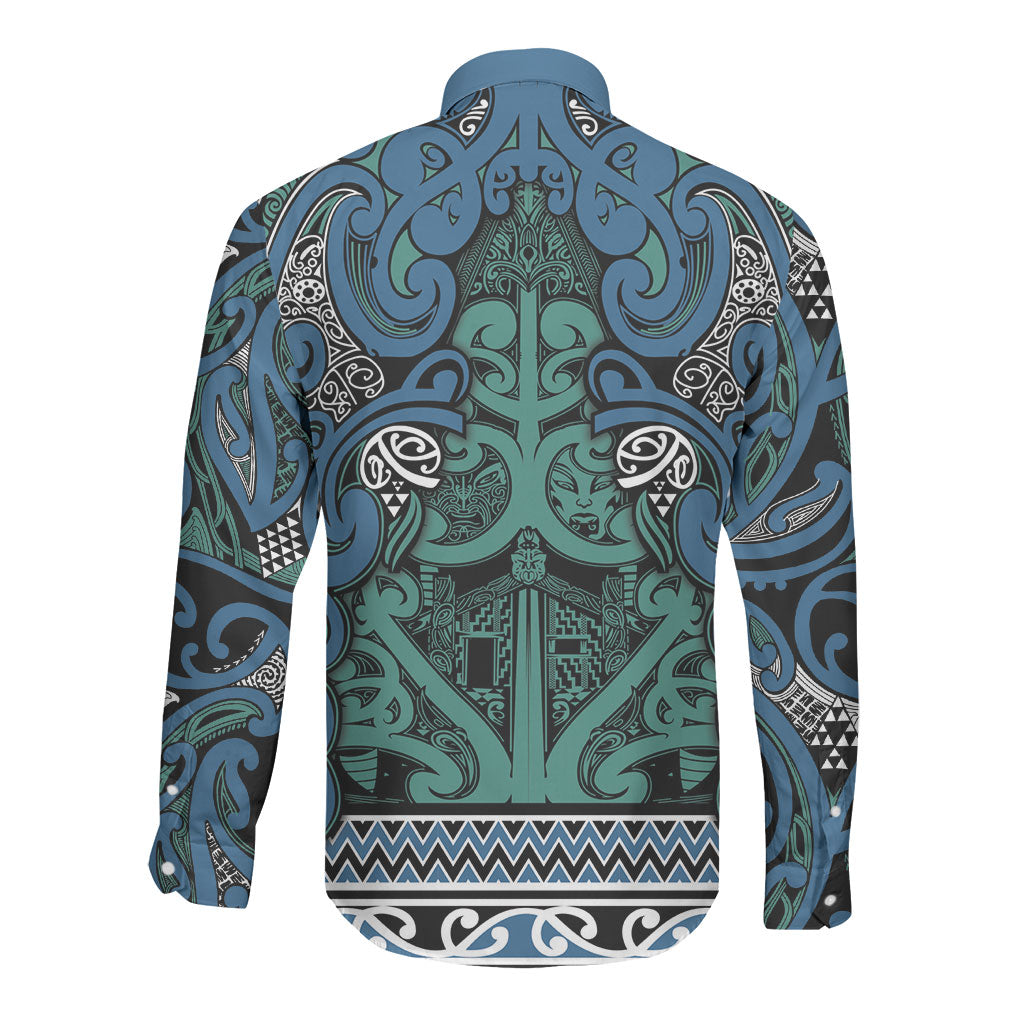 Aotearoa Iwi Ngati Mutunga Long Sleeve Button Shirt Maori Wharenui House Tribal Pattern