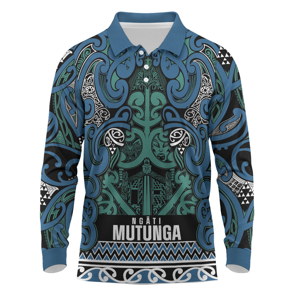 Aotearoa Iwi Ngati Mutunga Long Sleeve Polo Shirt Maori Wharenui House Tribal Pattern