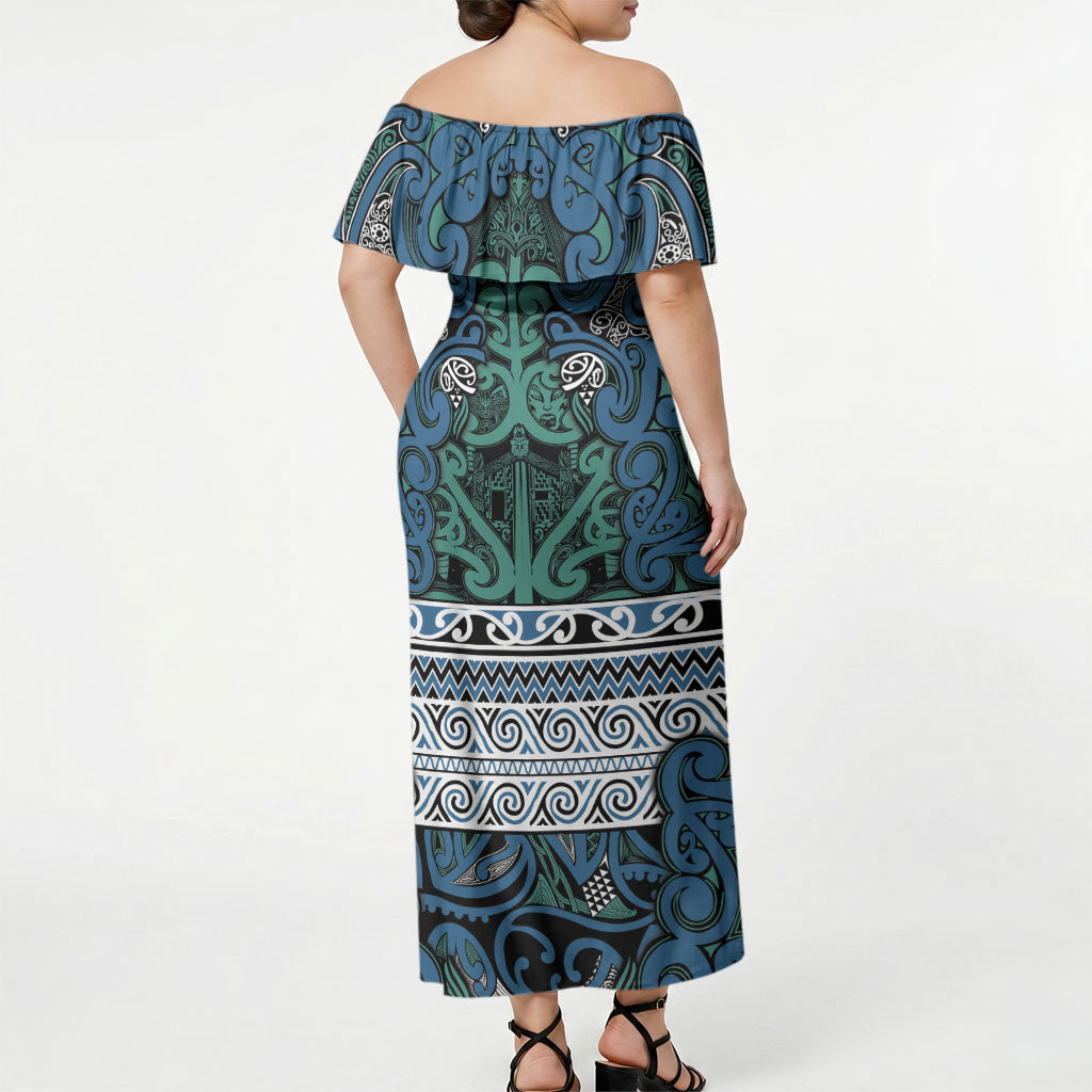 Aotearoa Iwi Ngati Mutunga Off Shoulder Maxi Dress Maori Wharenui House Tribal Pattern