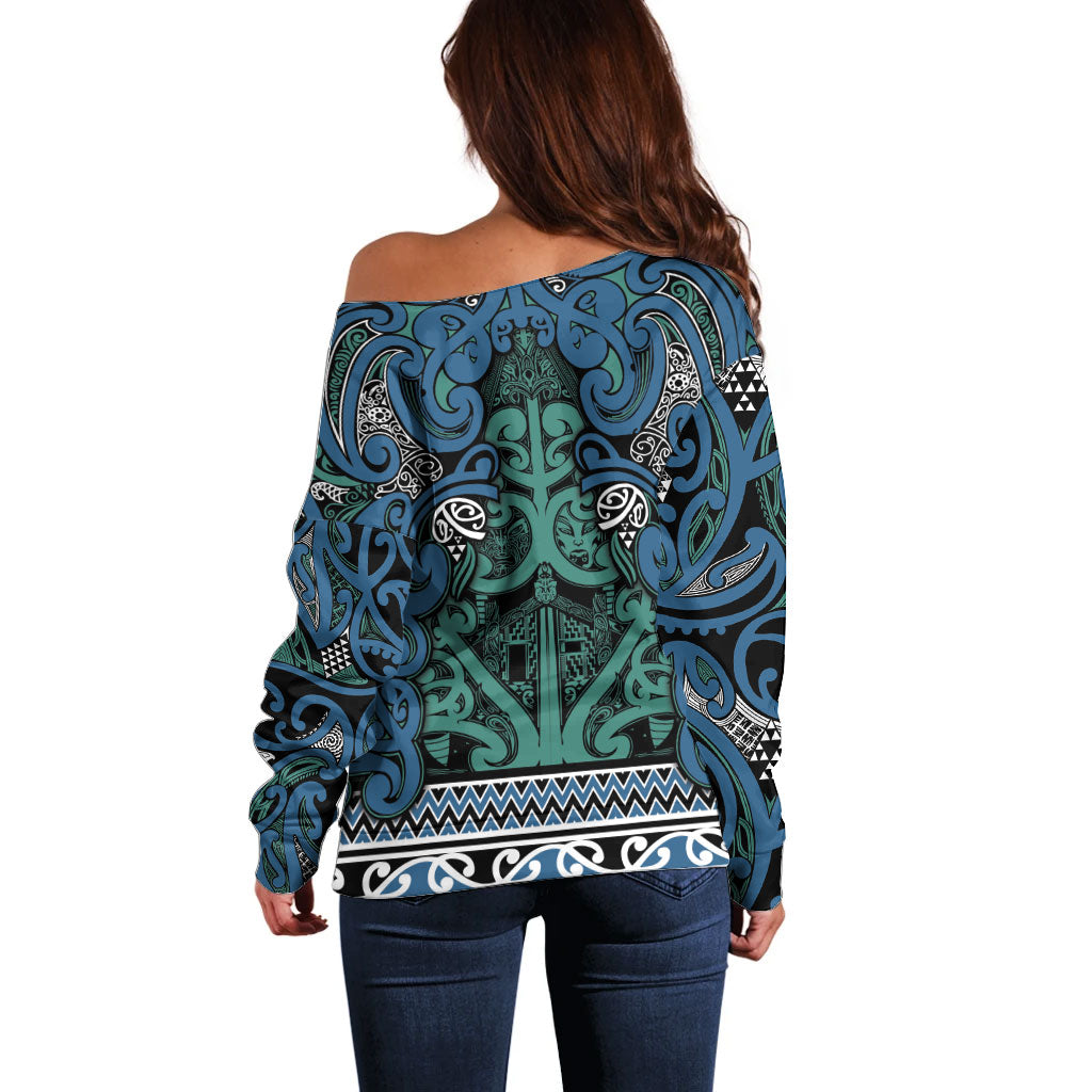 Aotearoa Iwi Ngati Mutunga Off Shoulder Sweater Maori Wharenui House Tribal Pattern