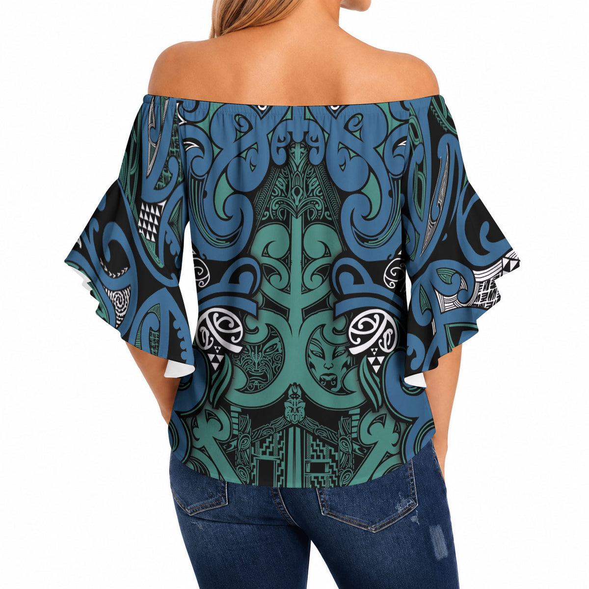 Aotearoa Iwi Ngati Mutunga Off Shoulder Wrap Waist Top Maori Wharenui House Tribal Pattern
