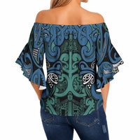 Aotearoa Iwi Ngati Mutunga Off Shoulder Wrap Waist Top Maori Wharenui House Tribal Pattern