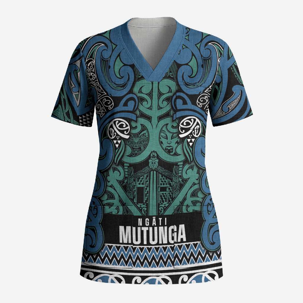 Aotearoa Iwi Ngati Mutunga Scrub Top Maori Wharenui House Tribal Pattern