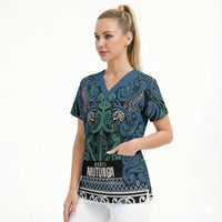 Aotearoa Iwi Ngati Mutunga Scrub Top Maori Wharenui House Tribal Pattern
