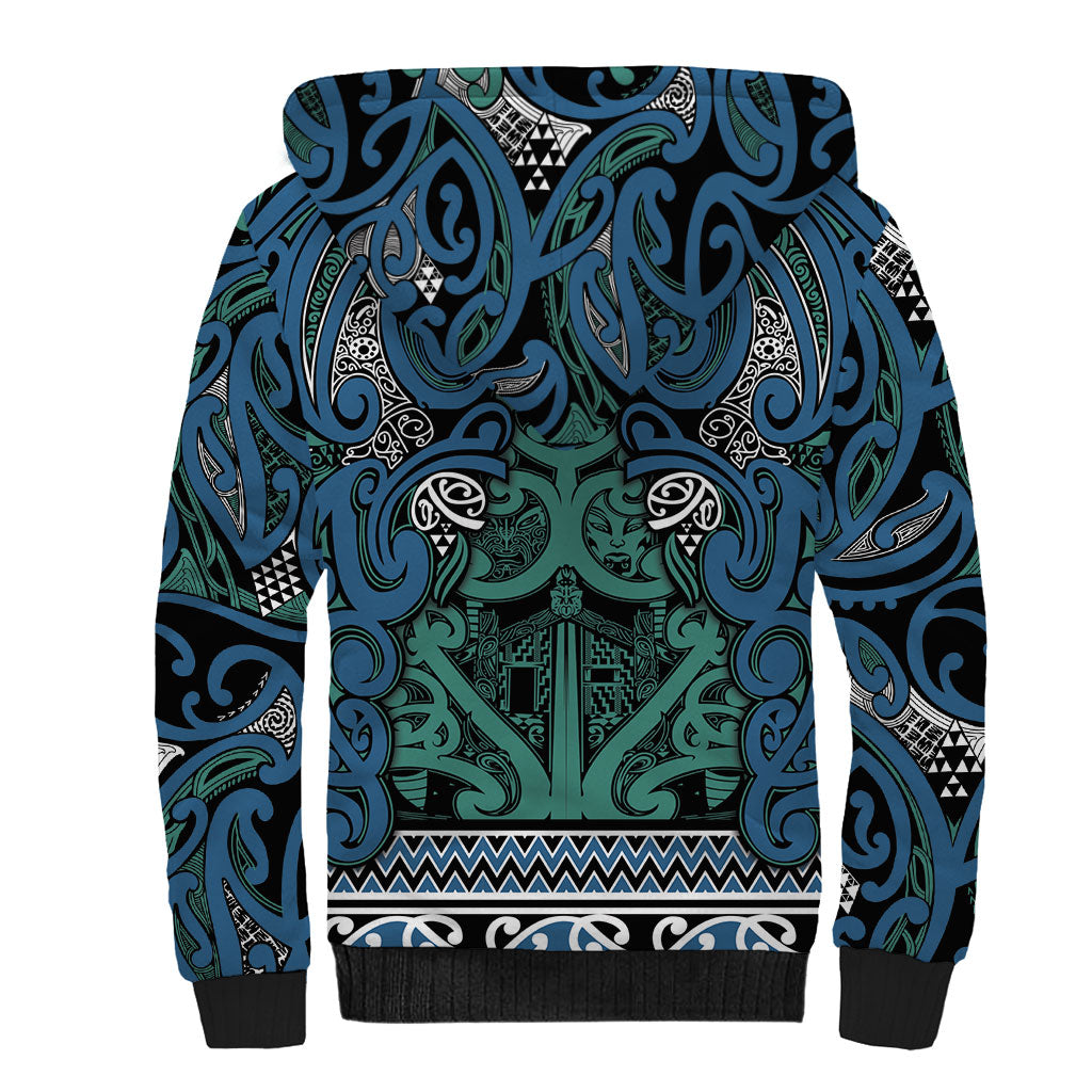Aotearoa Iwi Ngati Mutunga Sherpa Hoodie Maori Wharenui House Tribal Pattern