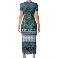 Aotearoa Iwi Ngati Mutunga Short Sleeve Bodycon Dress Maori Wharenui House Tribal Pattern