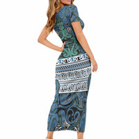 Aotearoa Iwi Ngati Mutunga Short Sleeve Bodycon Dress Maori Wharenui House Tribal Pattern