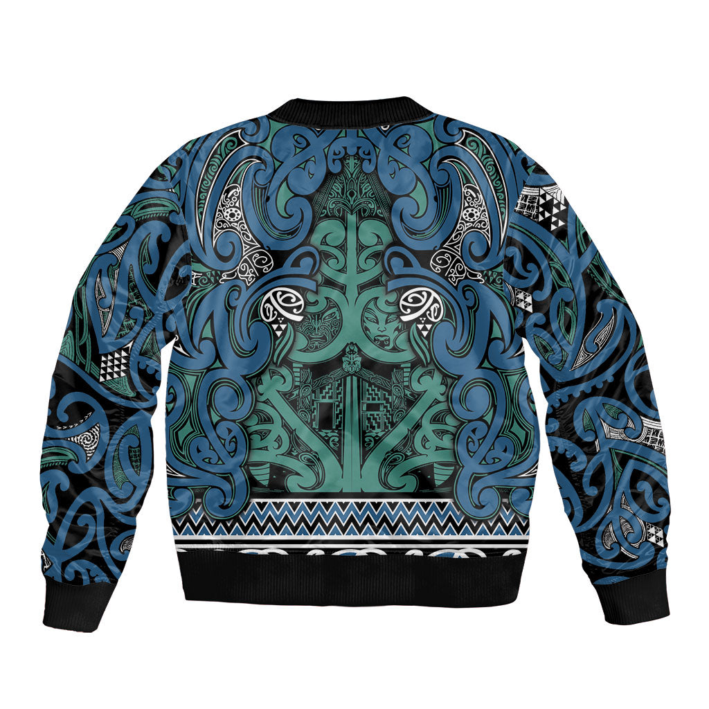 Aotearoa Iwi Ngati Mutunga Sleeve Zip Bomber Jacket Maori Wharenui House Tribal Pattern