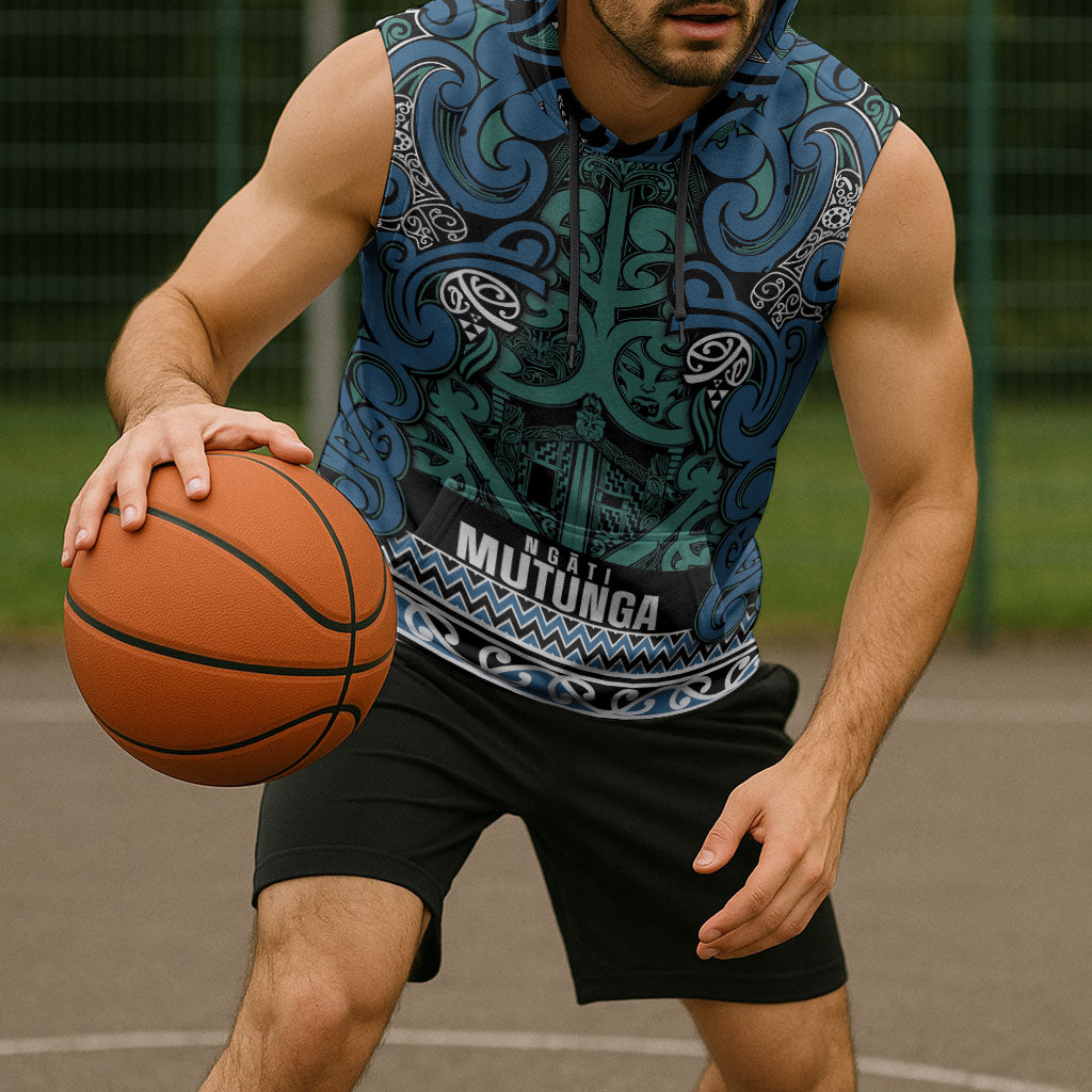 Aotearoa Iwi Ngati Mutunga Sleeveless Hoodie Maori Wharenui House Tribal Pattern