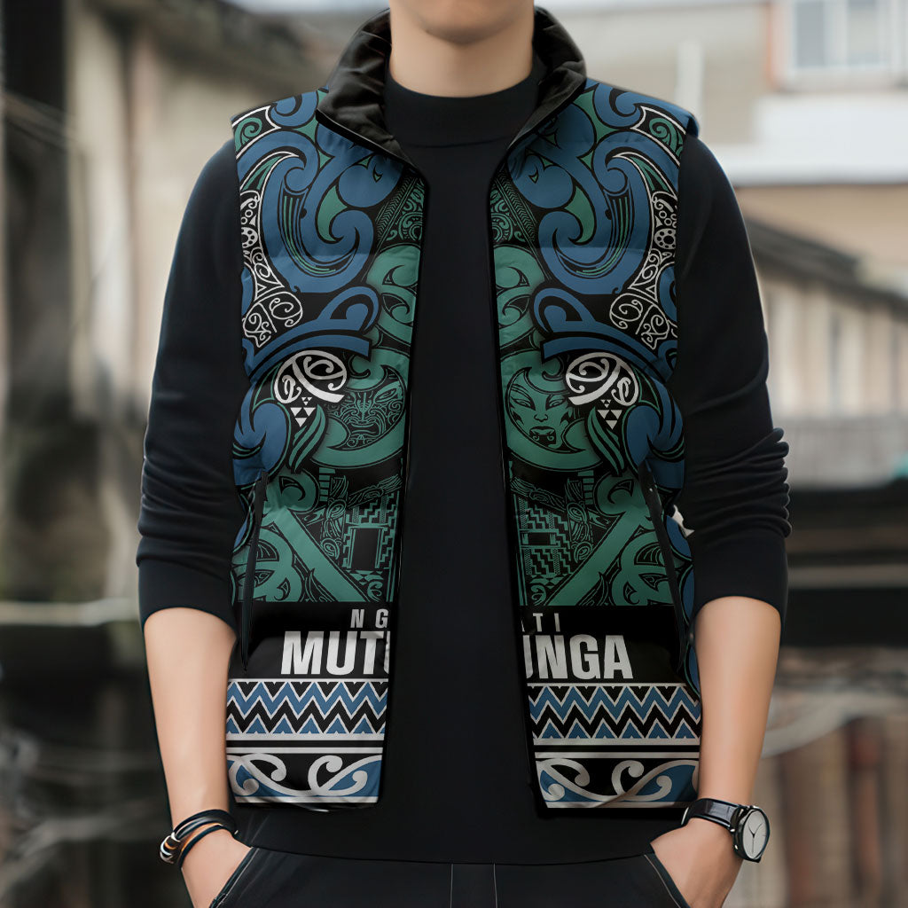 Aotearoa Iwi Ngati Mutunga Sleeveless Puffer Jacket Maori Wharenui House Tribal Pattern