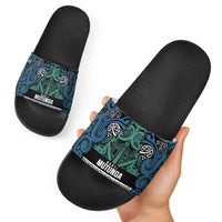 Aotearoa Iwi Ngati Mutunga Slide Sandals Maori Wharenui House Tribal Pattern