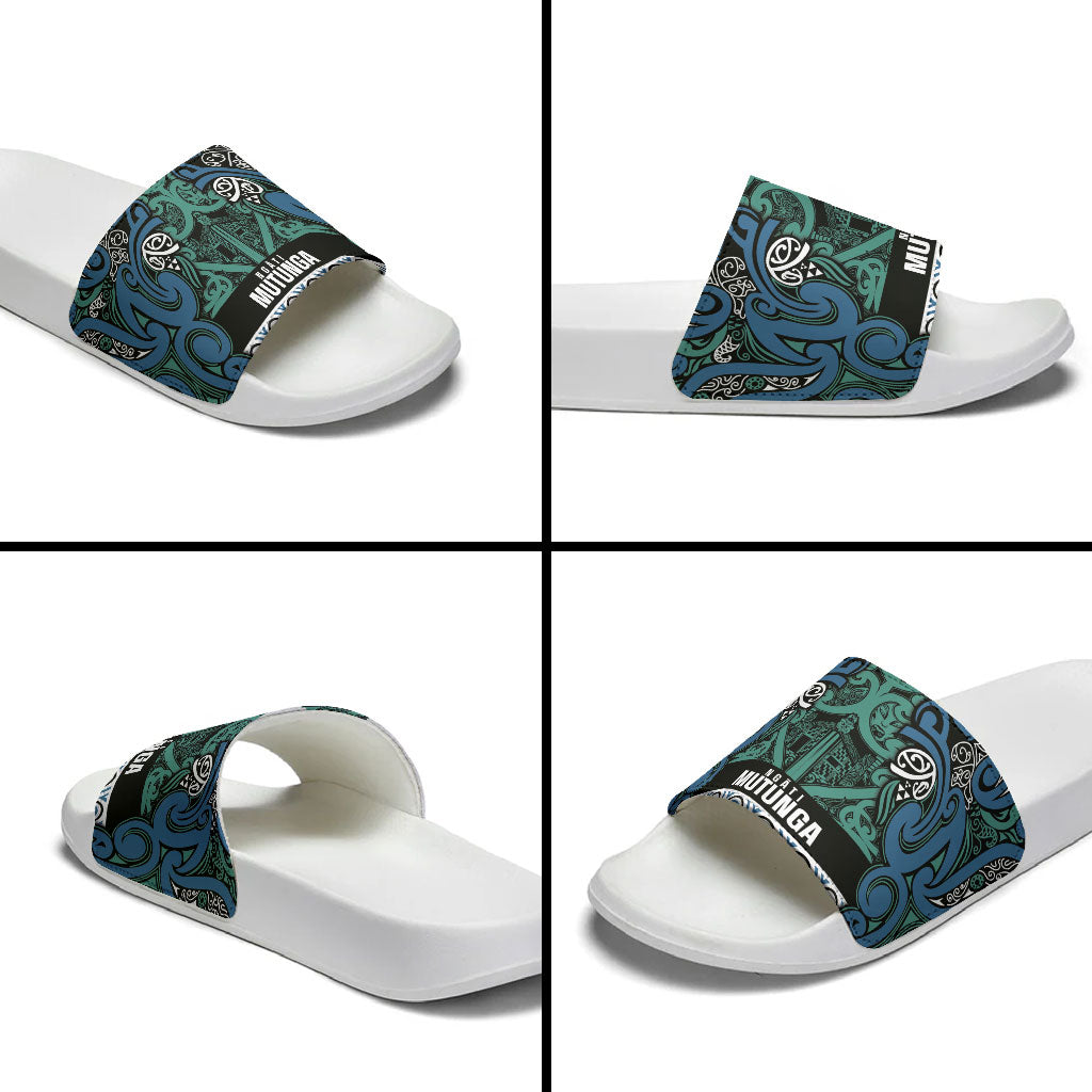 Aotearoa Iwi Ngati Mutunga Slide Sandals Maori Wharenui House Tribal Pattern