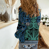 Aotearoa Iwi Ngati Mutunga Women Casual Shirt Maori Wharenui House Tribal Pattern