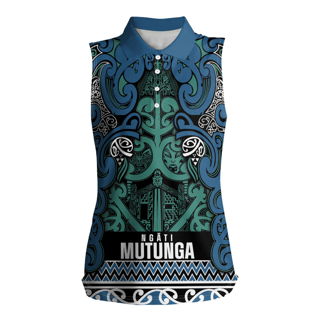 Aotearoa Iwi Ngati Mutunga Women Sleeveless Polo Shirt Maori Wharenui House Tribal Pattern LT9 Female Ocean Blue - Polynesian Pride