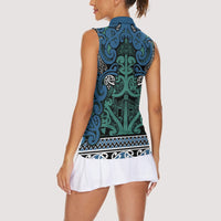 Aotearoa Iwi Ngati Mutunga Women Sleeveless Polo Shirt Maori Wharenui House Tribal Pattern