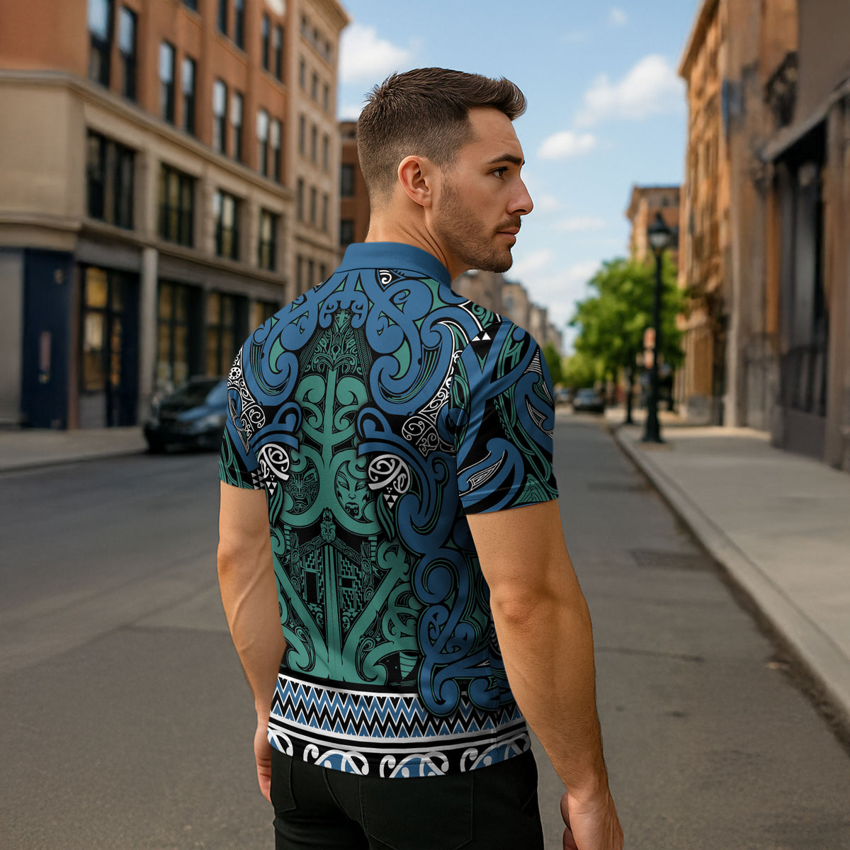 Aotearoa Iwi Ngati Mutunga Zipper Polo Shirt Maori Wharenui House Tribal Pattern