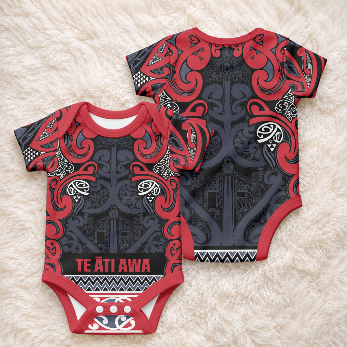 Aotearoa Iwi Te ati Awa Baby Onesie Maori Wharenui House Tribal Pattern