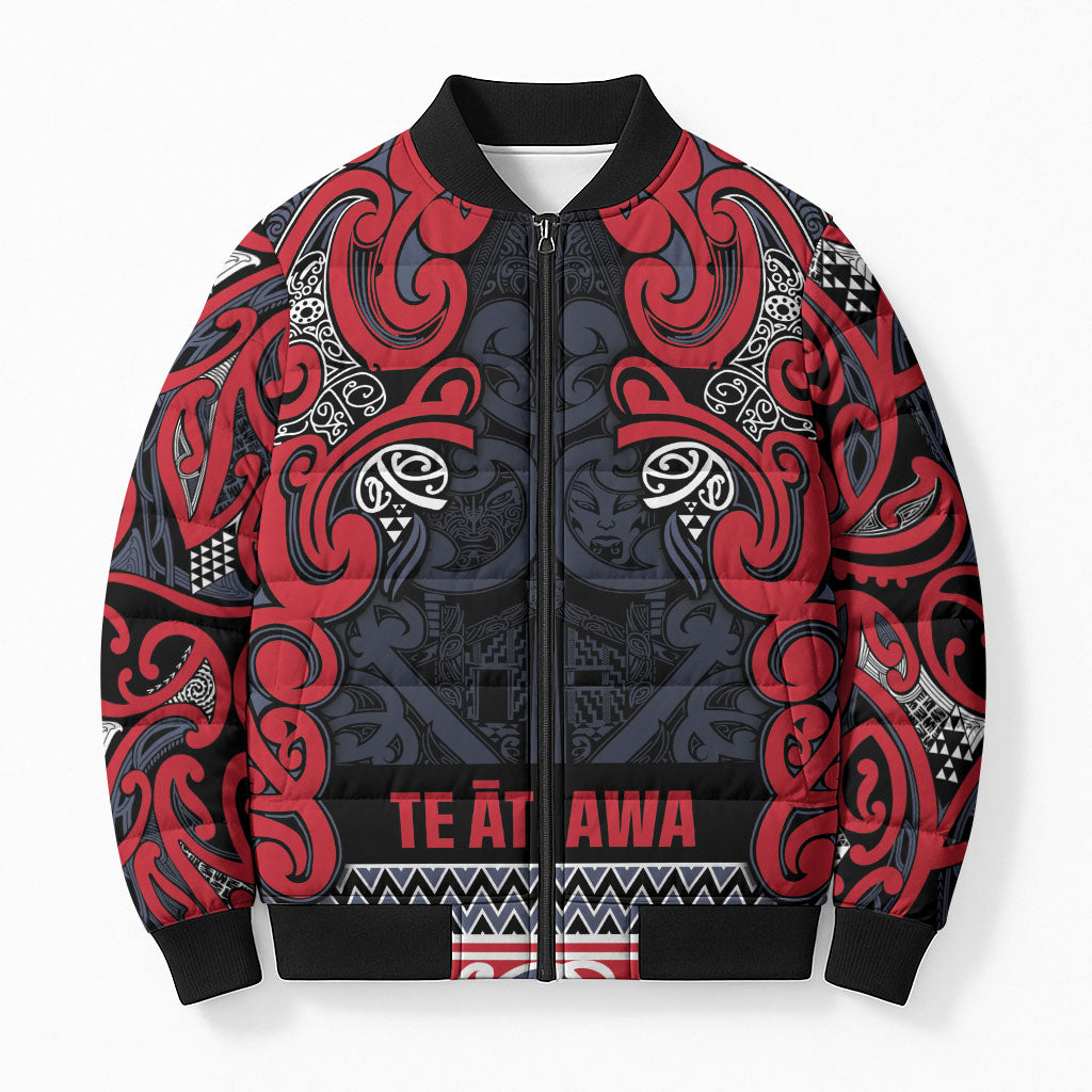Aotearoa Iwi Te ati Awa Bomber Puffer Jacket Maori Wharenui House Tribal Pattern