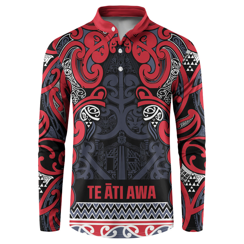Aotearoa Iwi Te ati Awa Button Sweatshirt Maori Wharenui House Tribal Pattern