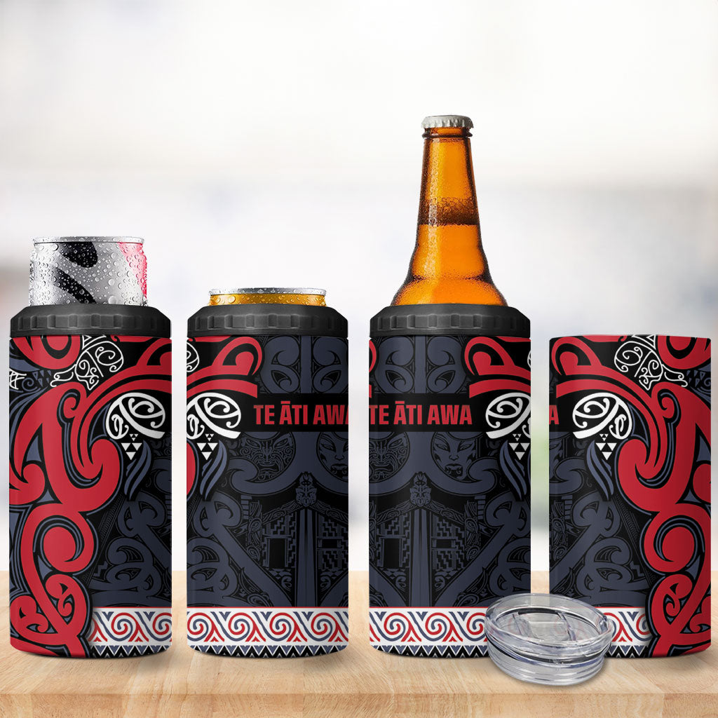 Aotearoa Iwi Te ati Awa 4 in 1 Can Cooler Tumbler Maori Wharenui House Tribal Pattern